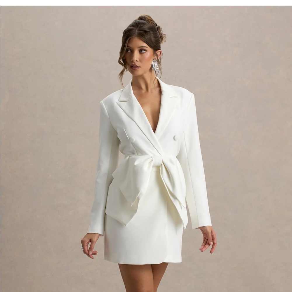 Club L white blazer dress with bow